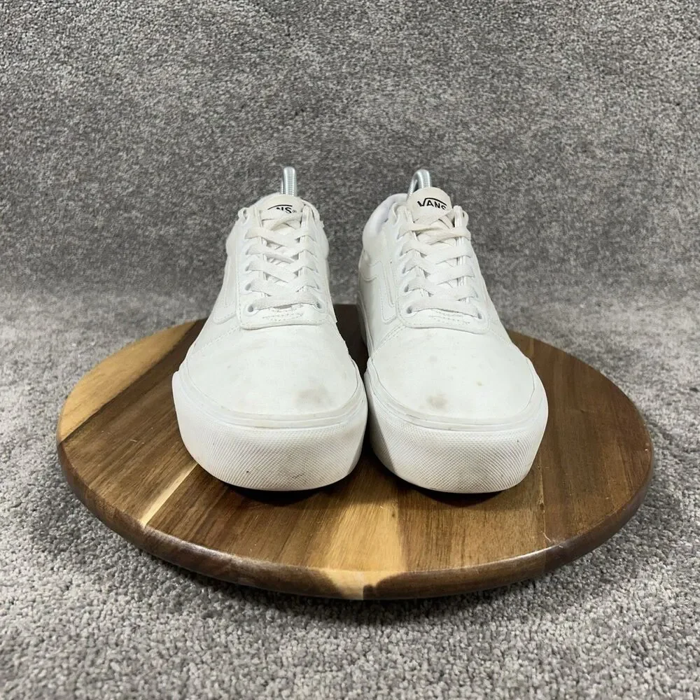 VANS Ward Platform Women's Sz 9 White Canvas Athletic Skate Platform Shoes Used
